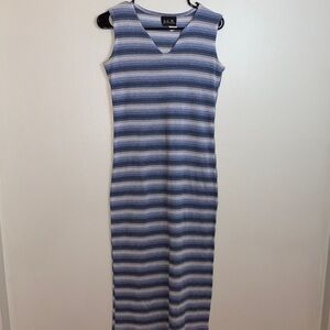 Blue Striped Sleeveless Knit Dress